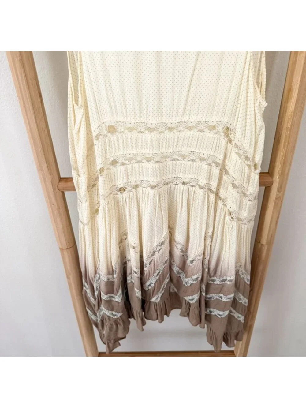 Free People Intimately Lace Trim Boho Swing Dress Cream Ombre Small